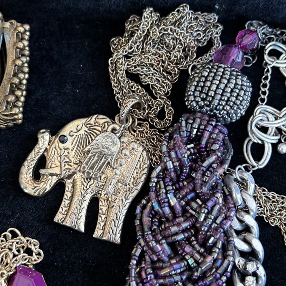 Jewelry lot bundle beaded handmade napier vintage rhinestones elephant Necklace - Picture 11 of 12